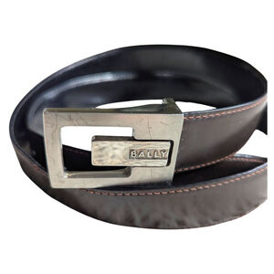 Vintage 1999 BALLY Silver Plate Buckle Leather Belt - Minimalist Designer - 46